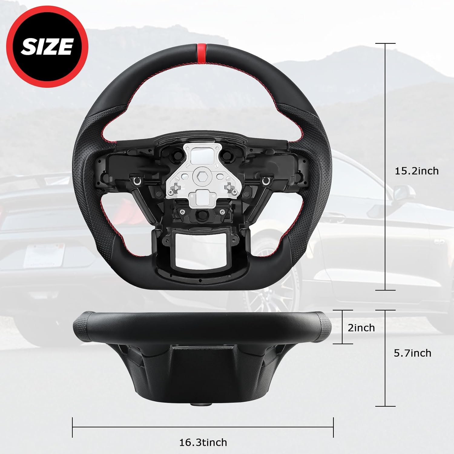 LOSCHEN Full Leather Steering Wheel for Ford F150 2015-2020, D-shaped Flat-bottom, Full Nappa Perforated Leather Steering Wheel without Paddle Shifters