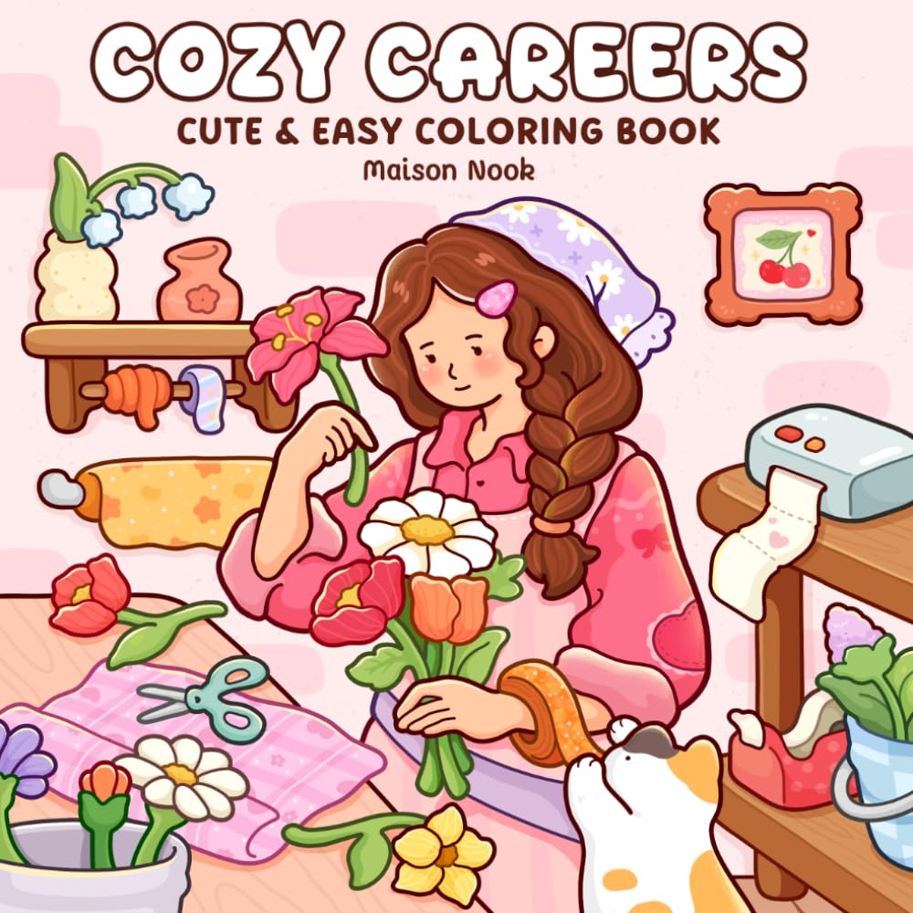 Cozy Careers: Coloring Book for Adults and Teens Featuring Cute Girls Enjoying Calm Workday Scenes for Relaxation