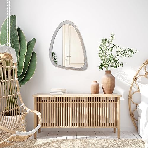 Miniatura 7 de Espejo de madera colgante asimétrico para pared, marco ovalado irregular, espejo de pared pequeño, moderno, único, decorativo, tocador, dormitorio,