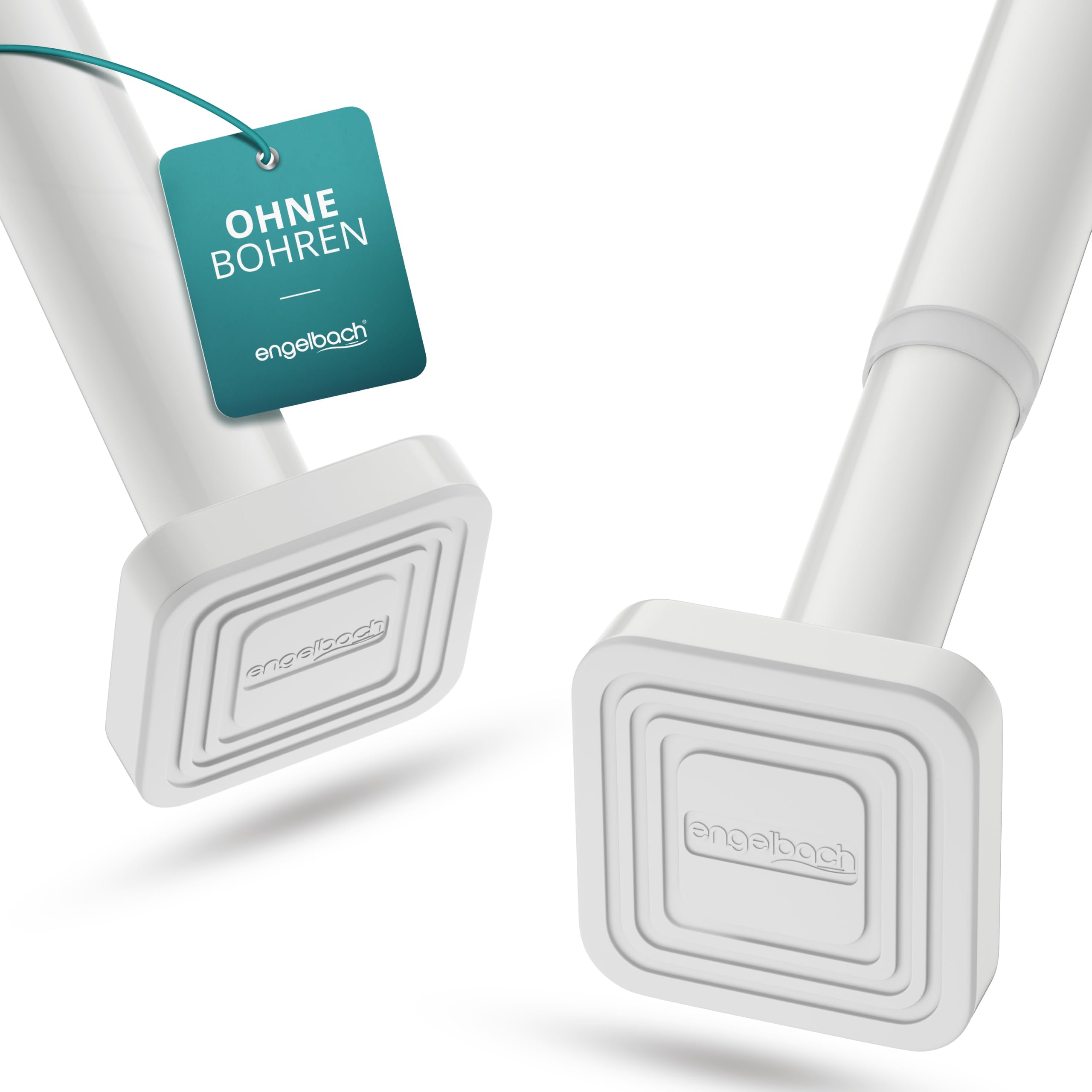 Engelbach® Gardinenstange ohne Bohren (Ø 32 mm) - Individuell anpassbare Teleskopstange - Massiver Kabonstahl für stabilen Halt, Vorhangstange, Duschvorhangstange, 260-310cm Weiß