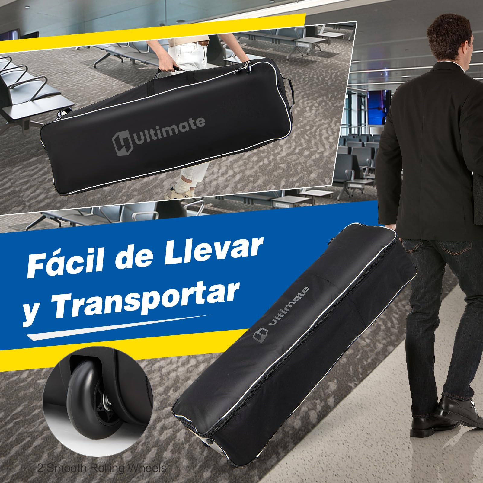 COSTWAY Bolsa de Viaje de Golf con Ruedas, Tejido Oxford Resistente con Tarjetero, Cremallera de 2 Vías y Cerradura, Funda de Viaje Plegable y Portátil para Palos de Golf con Asas