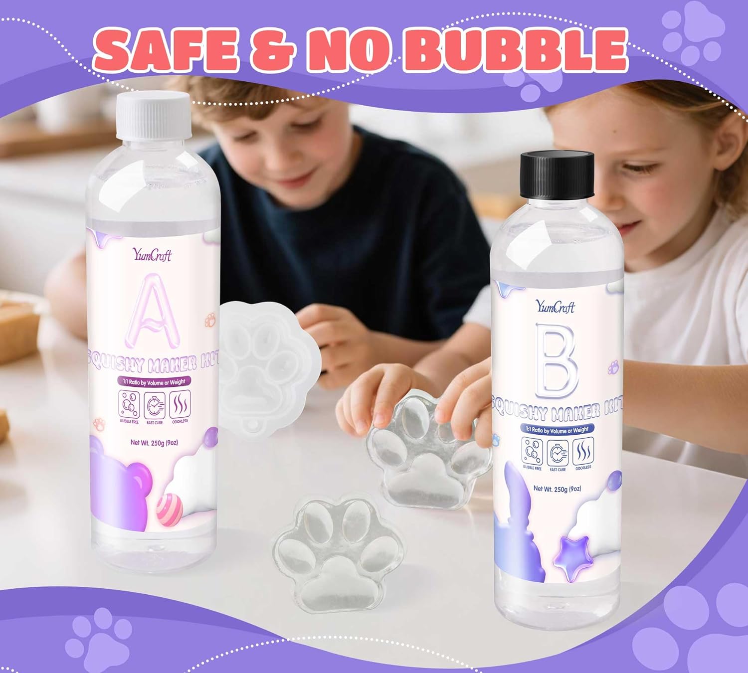 18OZ/500G Silicone Rubber for Making Taba Squishy, Super Soft & Fast Cure Liquid Silicones, Perfect DIY Stress Relief Entertainment, Custom Mold: Cat Paw + Fish + Bear(Transparent)