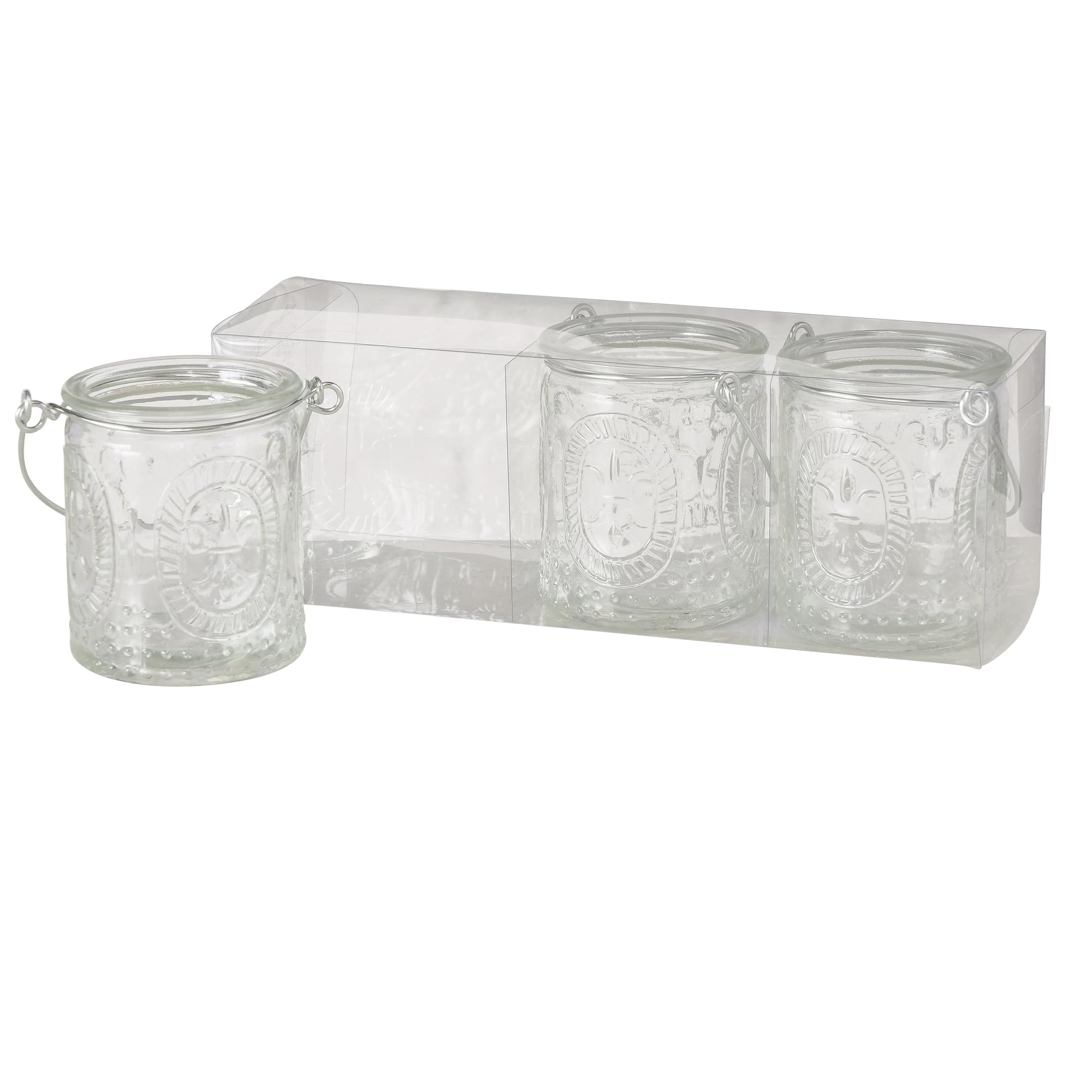 Boltze Country 6067100 Tea Light Holder (Glass, 3 Pieces, Transparent, 7 cm Height, Modern Design, Garden Decoration, Table Decoration, Lantern, Tea Light Glass)