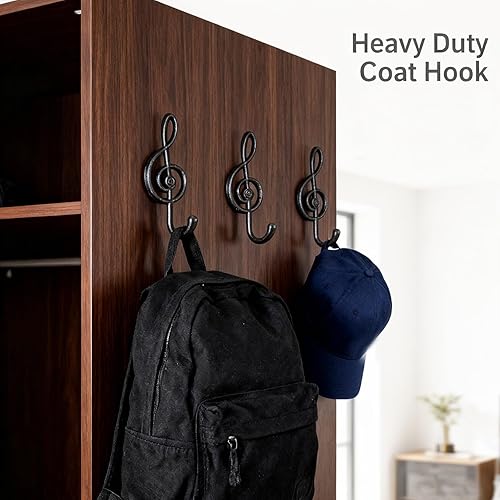 Miniatura 8 de Paquete de 2 ganchos decorativos de pared, ganchos de pared de notas musicales, gancho individual de hierro fundido negro para el hogar, cocina, al