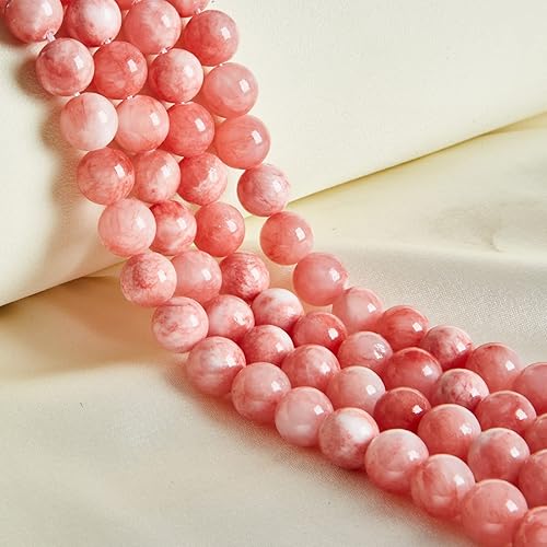60 piezas de cuentas de jade rosa y blanco natural de 6 mm, cuentas de piedras preciosas redondas sueltas para hacer joyas