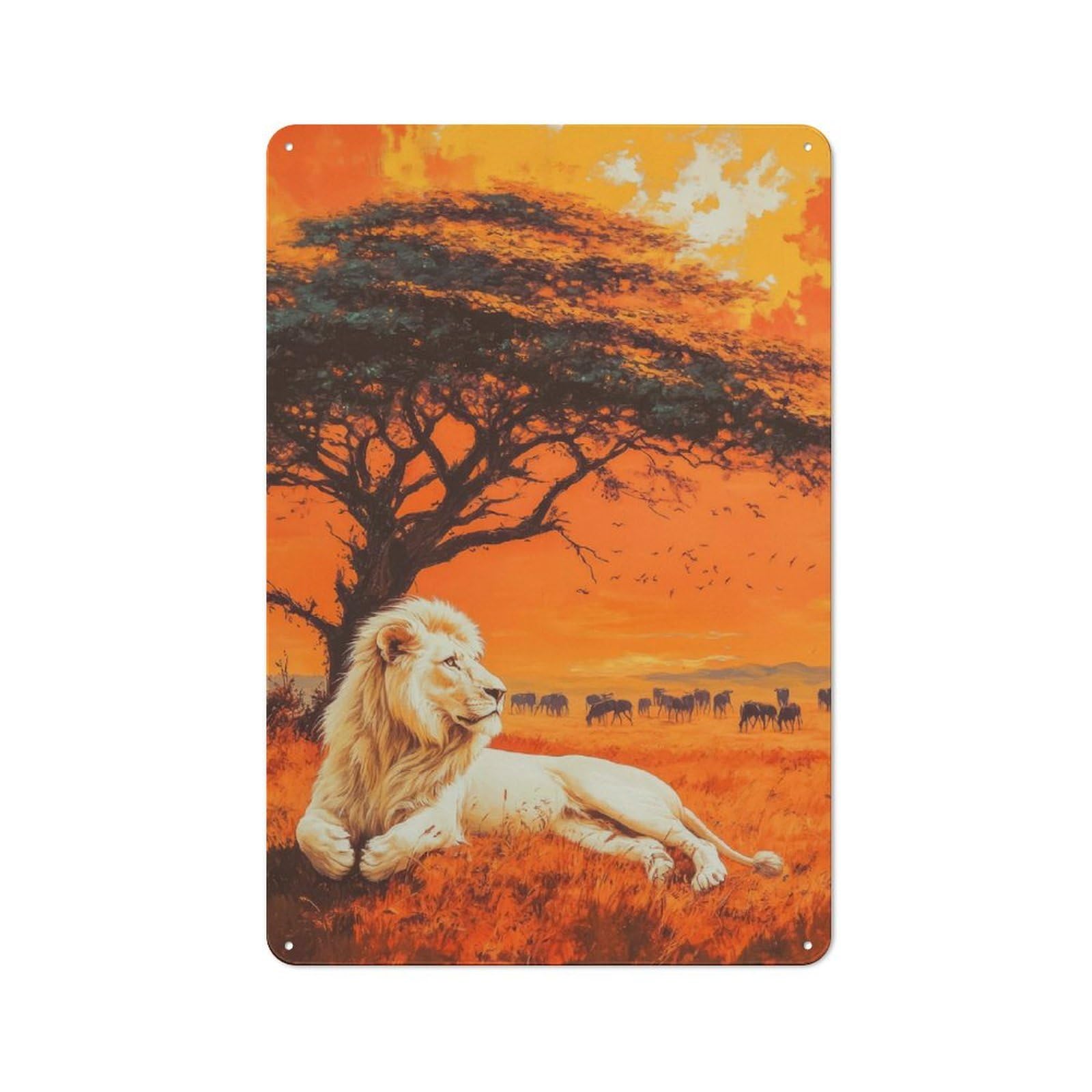 Junmoney White Lion Sunset Printed Metal Sign 30X20cm For Café Or Restaurant, For Hospitality Interior Collectors