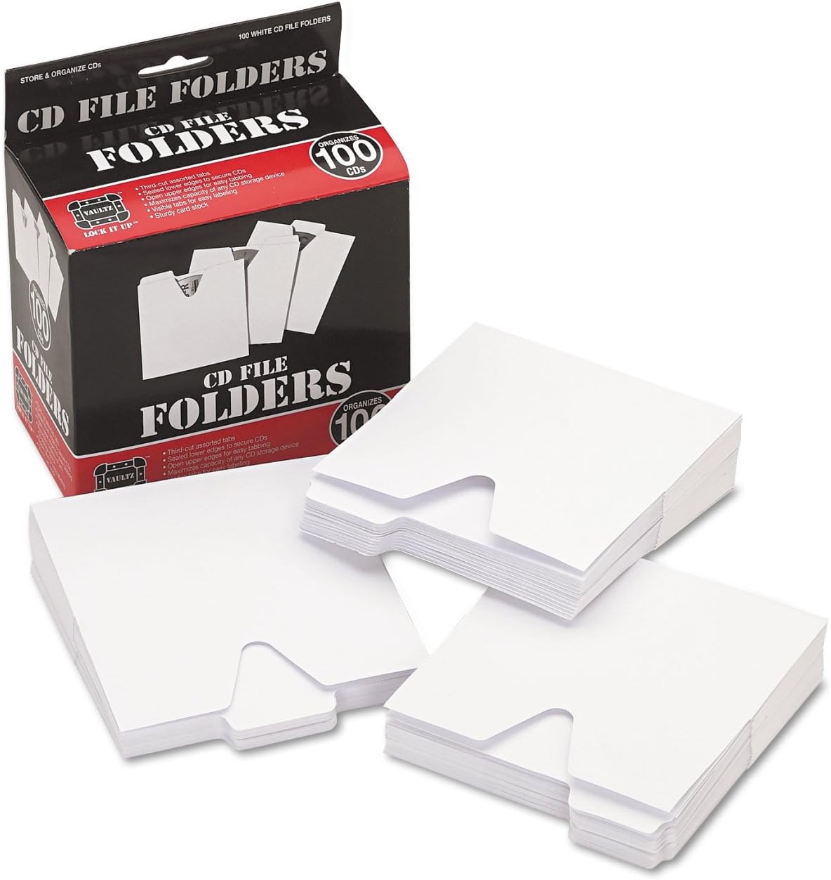 CD Storage File Folders, 100 Folders per Box, White (VZ01096)