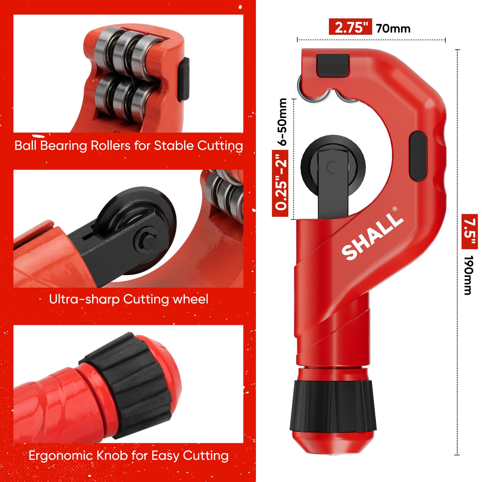SHALL 4PC Tubing Cutter Set,Heavy-Duty Pipe Cutter diameter 6-50mm, mini Cutter diameter 3-22mm, with 2 deburring Tools - Image 2