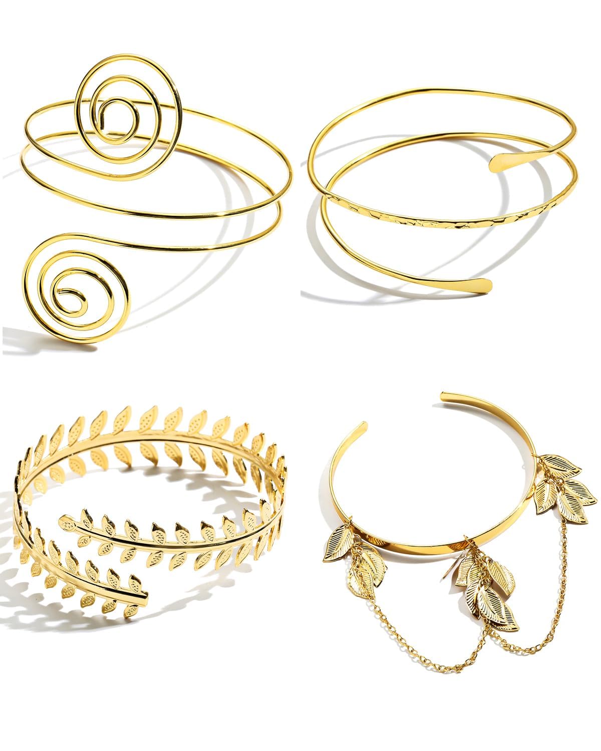 YEAMLTE 4PCS Brazalete de Brazo Superior Abiertos Suaves, Aleación Dorada, Minimalista, Boho, Regalo para Niñas y Mujeres