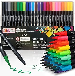 24 Dual Tips Colouring Pens For Adult Colouring Books, Fineliner And Felt Tip Pens For Adults Drawing Painting Sketching, Art Supplies, Alcohol Markers Gift For Creative Soul