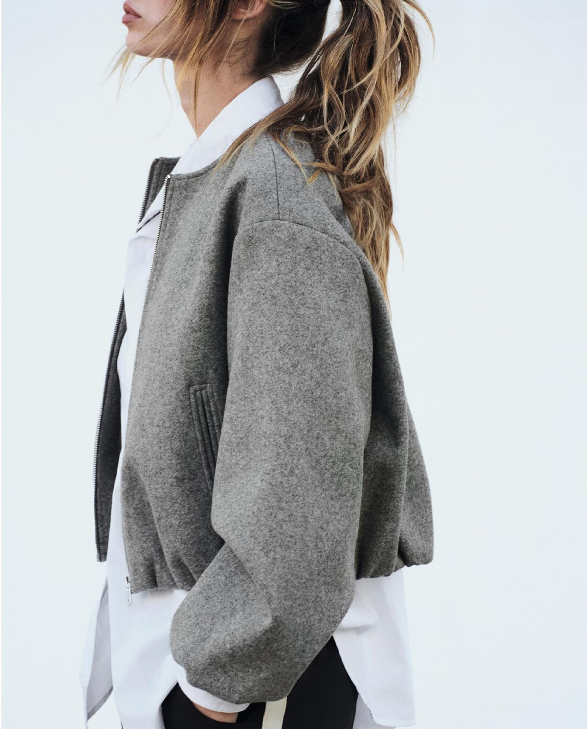 Womens Cropped Bomber Jacket Casual Zip Up Varsity Jackets Trendy Outwear Coats with Welt Pockets