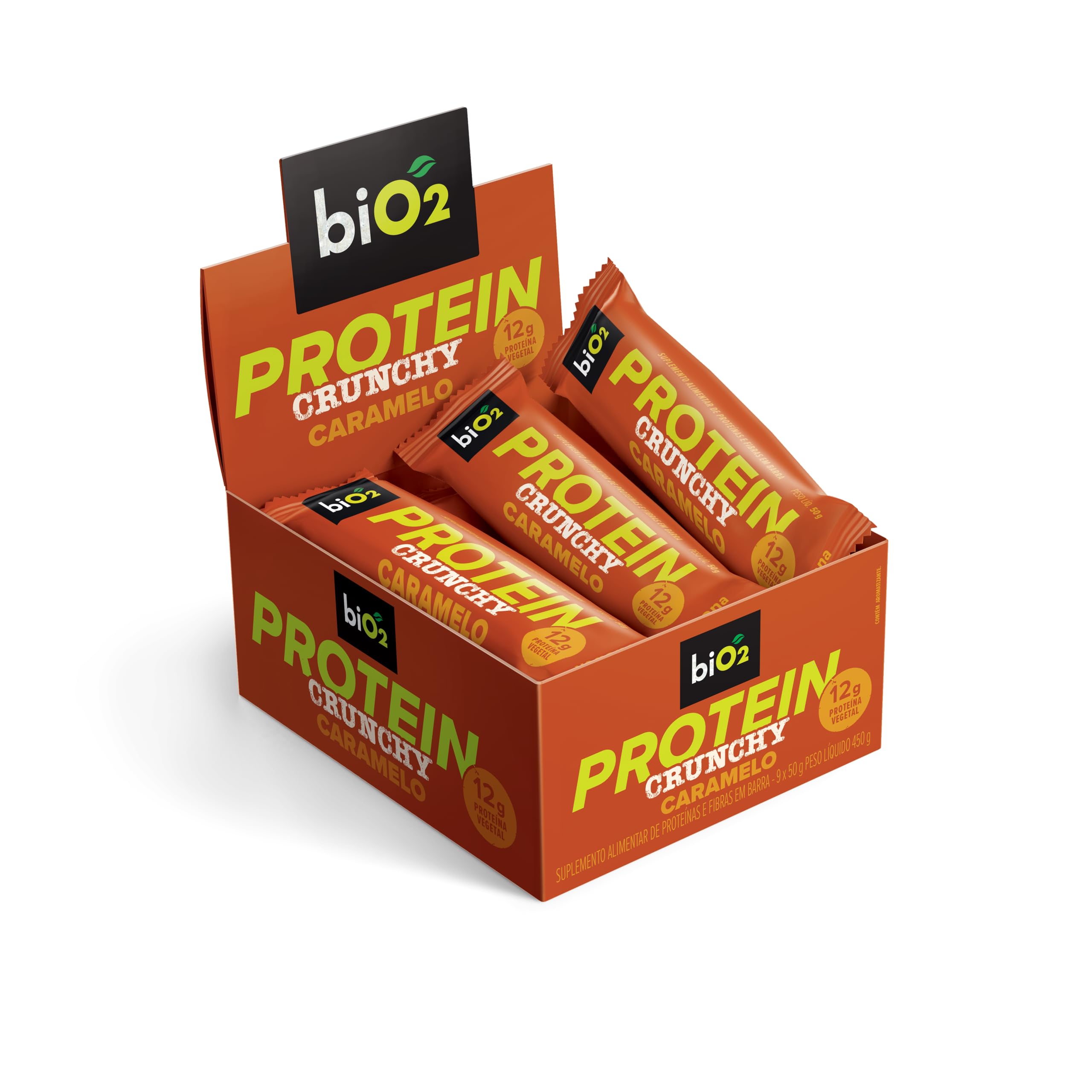 Caixa com 9 unidades da Barra de Proteína Crocante biO2 Protein Crunchy Caramelo