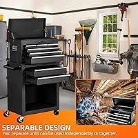 Vista 7 de Cofre de herramientas con ruedas de 8 cajones, baúl de herramientas grande con cerradura con ruedas, conjunto de 2 piezas, baúl de herramientas