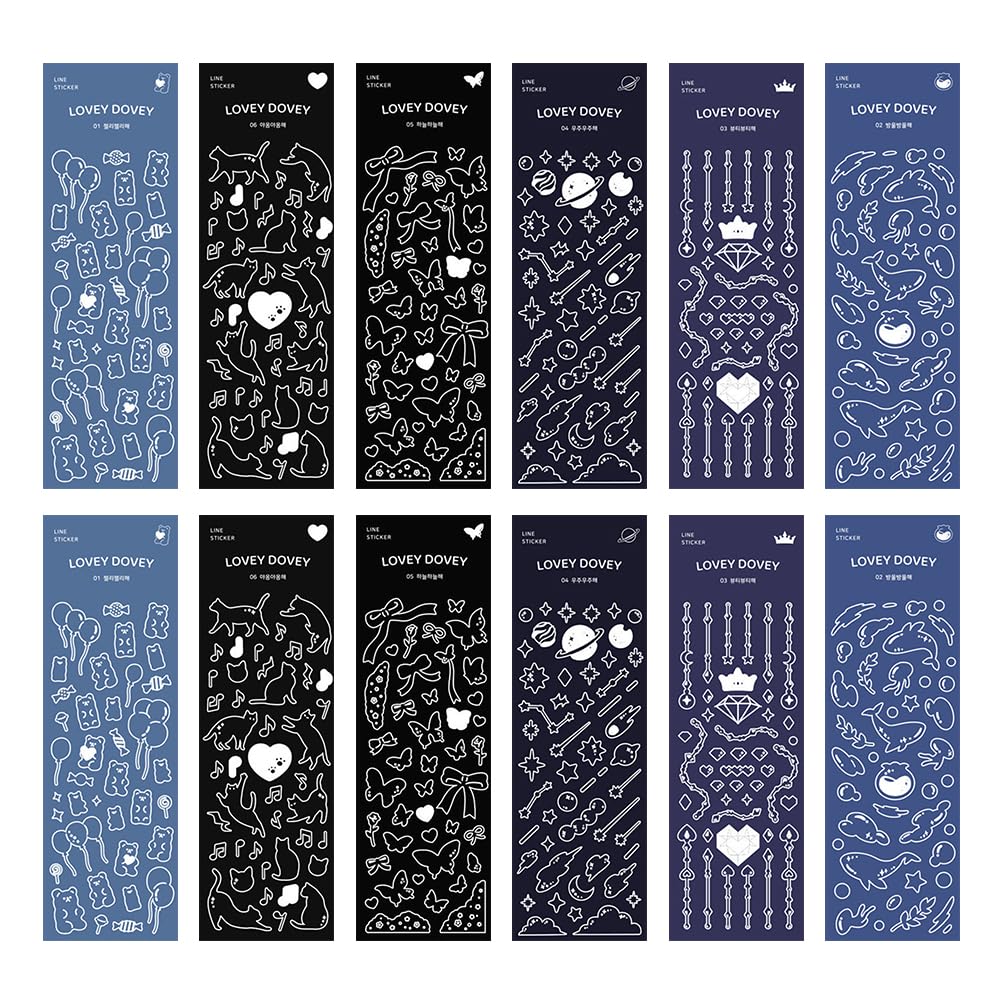 ONEBO 12 Hojas Pegatinas de Purpurina Plateadas,Adhesivos decorativos láser,Pegatinas de Scrapbooking,para álbum, Diario, Manualidades(6 Estilos)