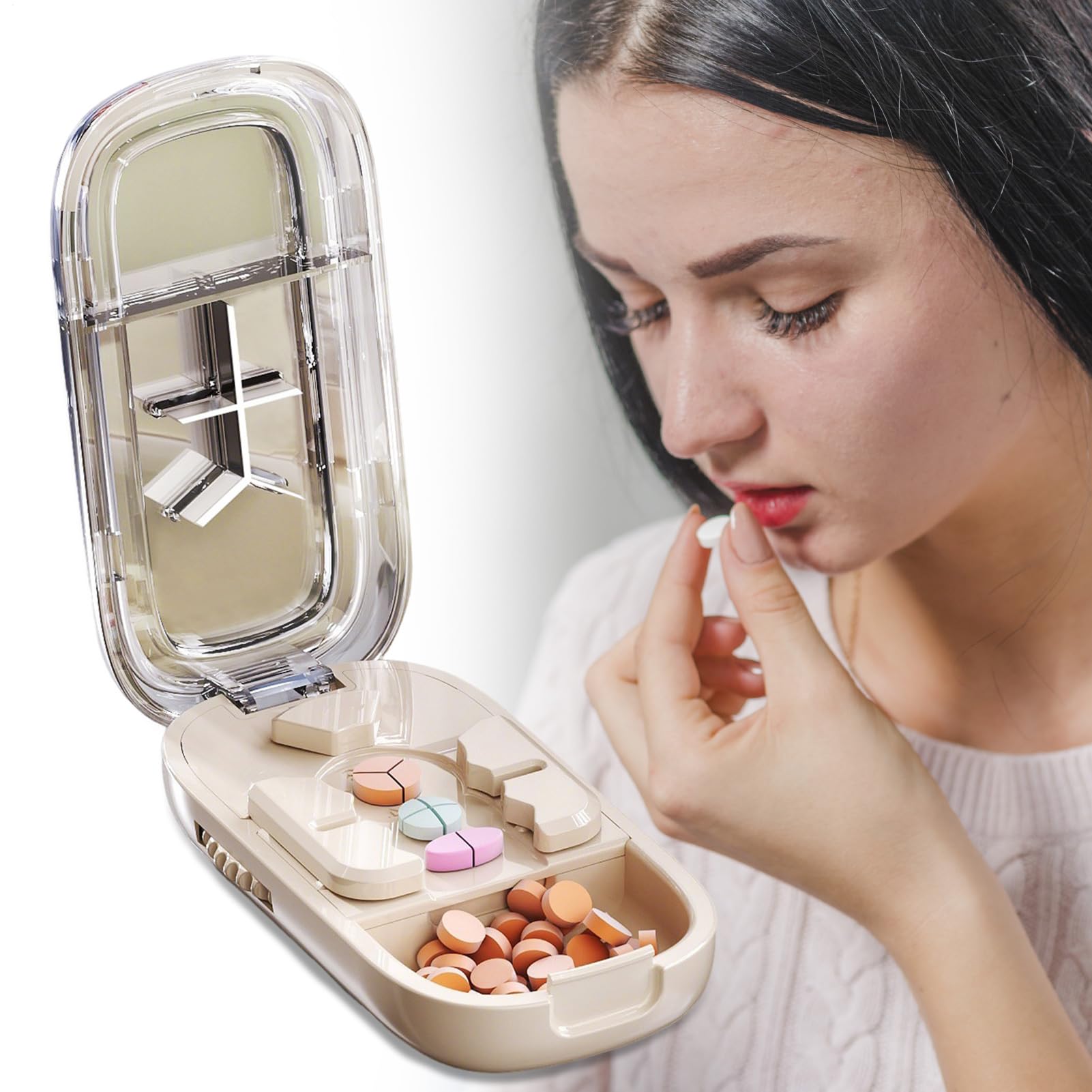 Cutter di pillole, splitter d i pillol-e con lama, taglierina d-i medicina professionale regolabile, taglierina portatile con scompartimento dis stoccaggio, cassa dies pillola per pillo-le 2 in 1