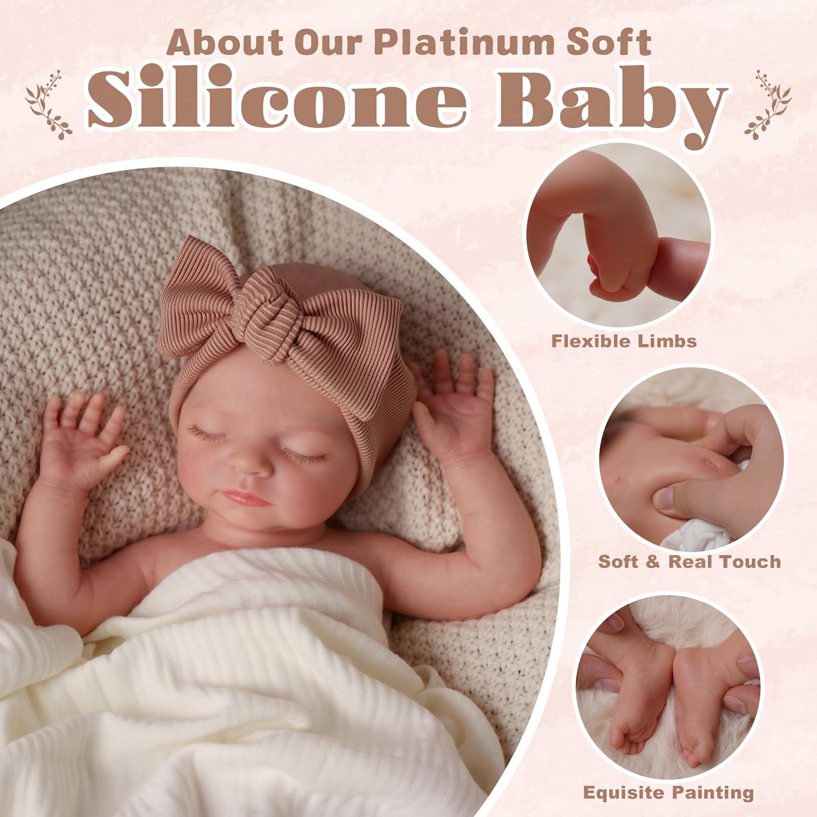 BABESIDE Reborn Bambola in Silicone - 40 cm Bambole Femmina Realistiche Realizzata a Mano - Bambina Neonata Completa di Fascia, Vestiti e Scatola, Adatta a Bambine dai 3 Anni+ - 3