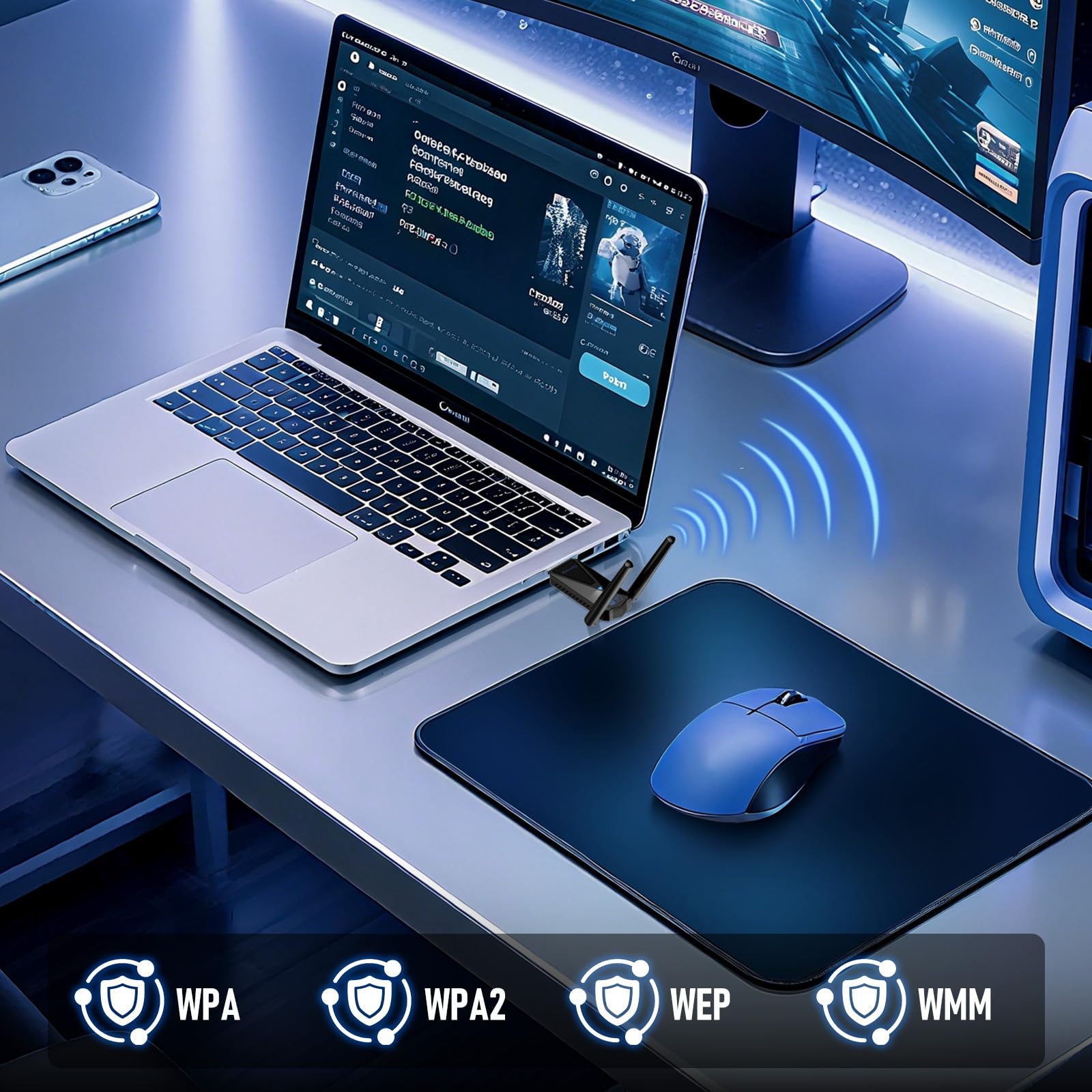 ElecMoga Chiavetta WiFi AX5400 USB Dual Band Adattatore USB WiFi 6, Antenna Dual 2dBi, 5400Mbps, Plug & Play per Windows 10/11, Desktop PC Fisso, Chiavetta WiFi USB 5GHz/2.4GHz/6GHz