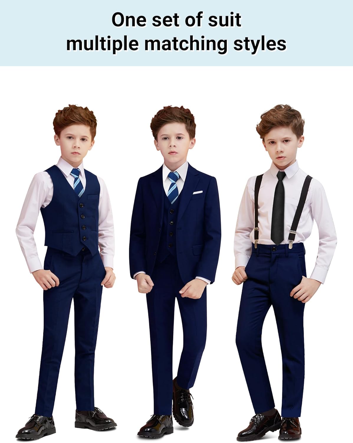 Boys Suit Set with Suspenders, Suit with 3 Versions-Regular, Slim and Husky - Image 5