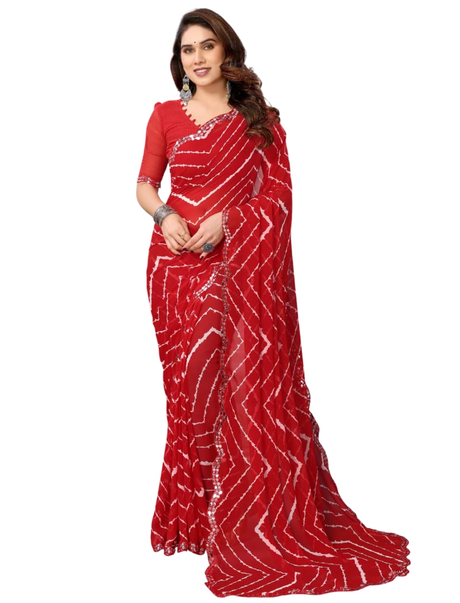 Women’s Printed Georgette Saree with Unstitched Blouse Piece (Saree 5.2m & Blouse 0.8m) Lightweight Stylish Ethnic Wear-image-18