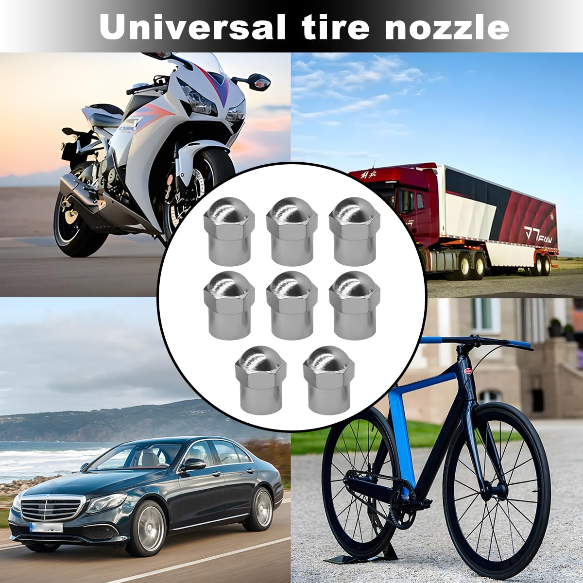 Car Tire Valve Stem Cap 8PCS Dust Proof Hexagonb Auto Wheel Tirm Tyre Cover with Rubber O Ring — view 6