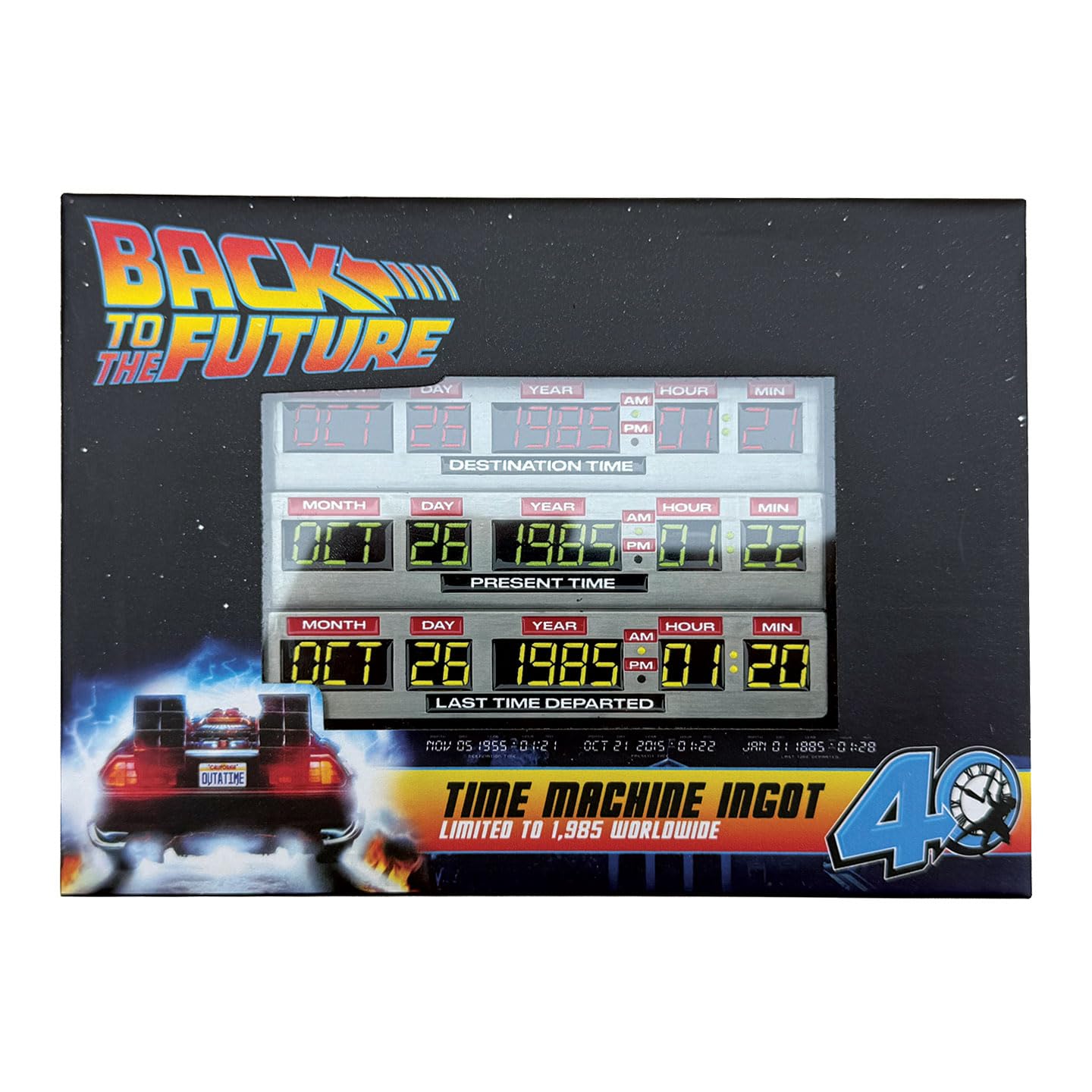 FaNaTtik Ritorno al futuro 40 ° anniversario Time Circuits Ingot - Edizione limitata ufficiale, da collezione, numerata individualmente, 90 x 56,5 mm con espositore e carta d'arte - 1.985 in tutto il