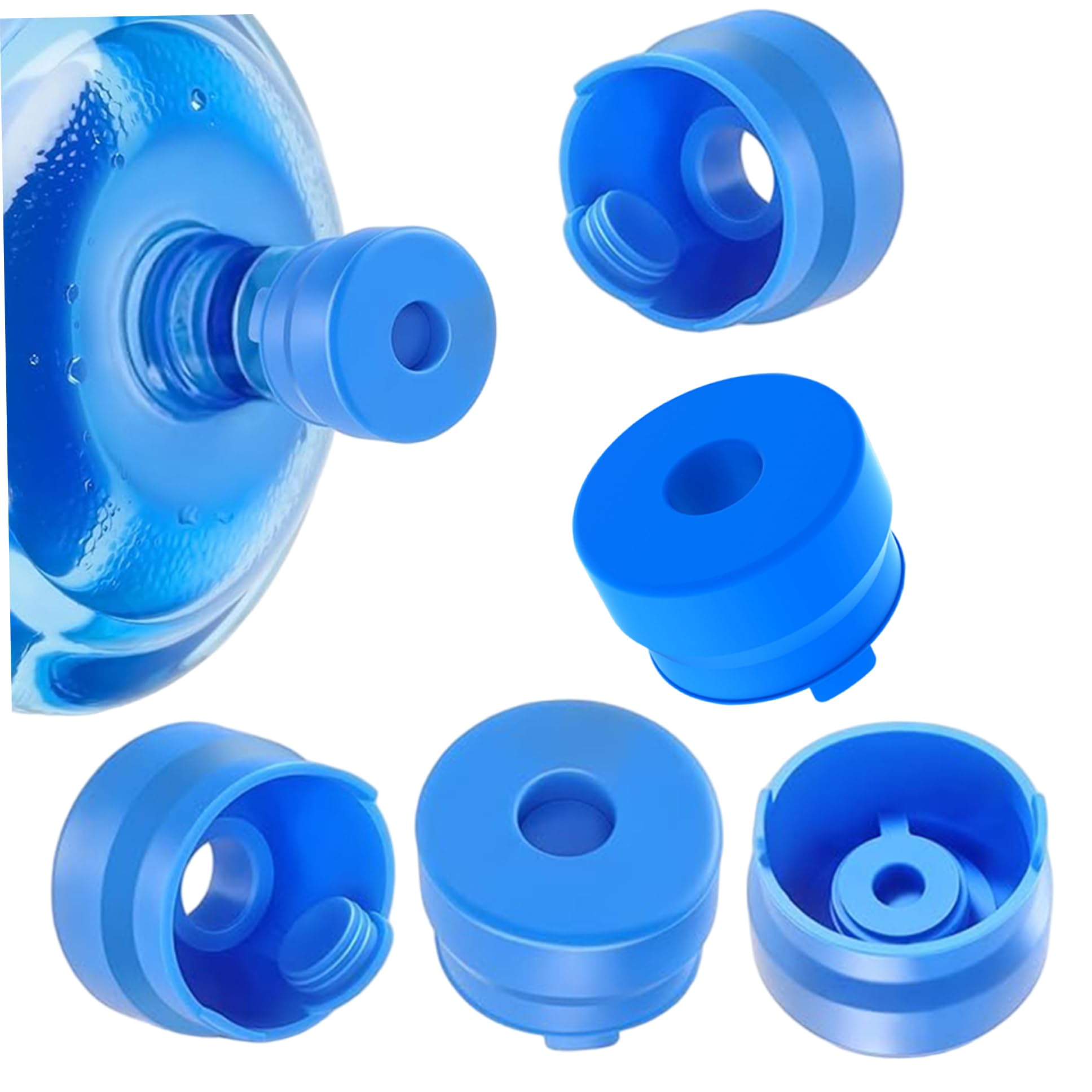 Xoeryoy 5Pcs 5 Gallon Water Jug Caps Reusable Food Grade Silicone Water Jug Cover for 55mm Standard/Screw/Crown Tops Bottle ;1