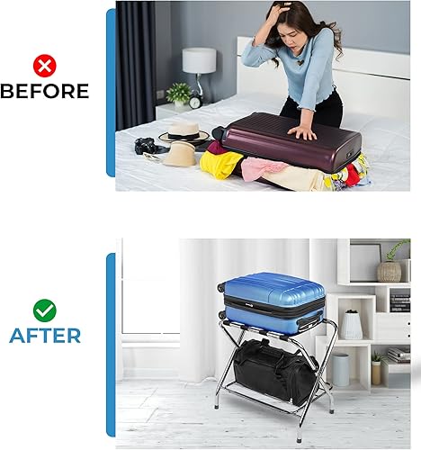 Miniatura 8 de Portaequipajes plegable, soporte de maleta de metal para habitación de invitados, portaequipajes resistente para dormitorios, hoteles, viajes,
