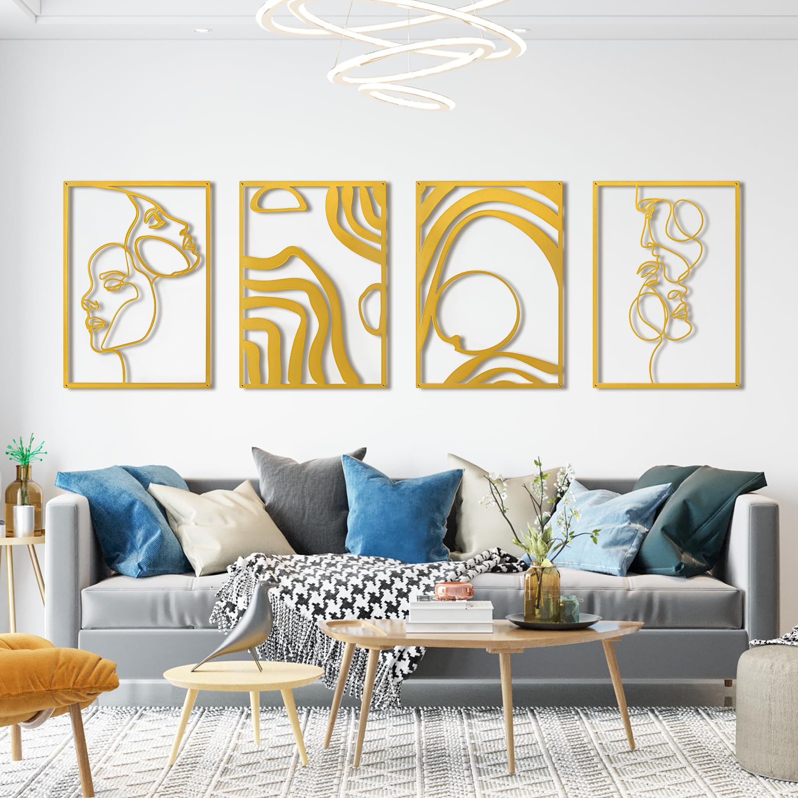 Art3d Metal Wall Art, Set of 4 Black Wall Decor for Living Room Bedroom Hallway Dining Room, Line Art Wall Décor, Life and Romance Story theme Minimalist Wall Art Style