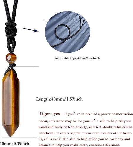 Vista 18 de YATOJUZI Collar de piedra de cristal curativo de obsidiana, collar con colgante hexagonal puntiagudo, cuerda ajustable, collar de piedras preciosas