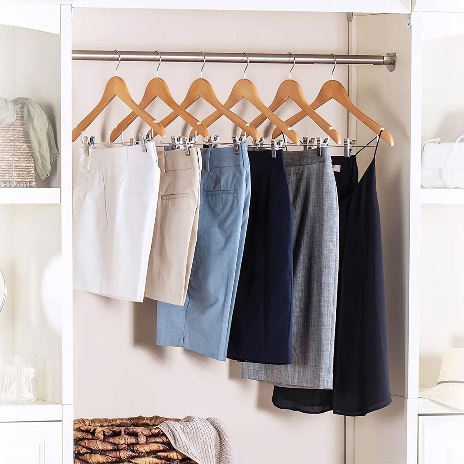 10 Grucce Con Clip In Legno | Regolabili E Girevoli 360&deg; | Per Pantaloni, Gonne, Sciarpe | Con Gommini Protettivi