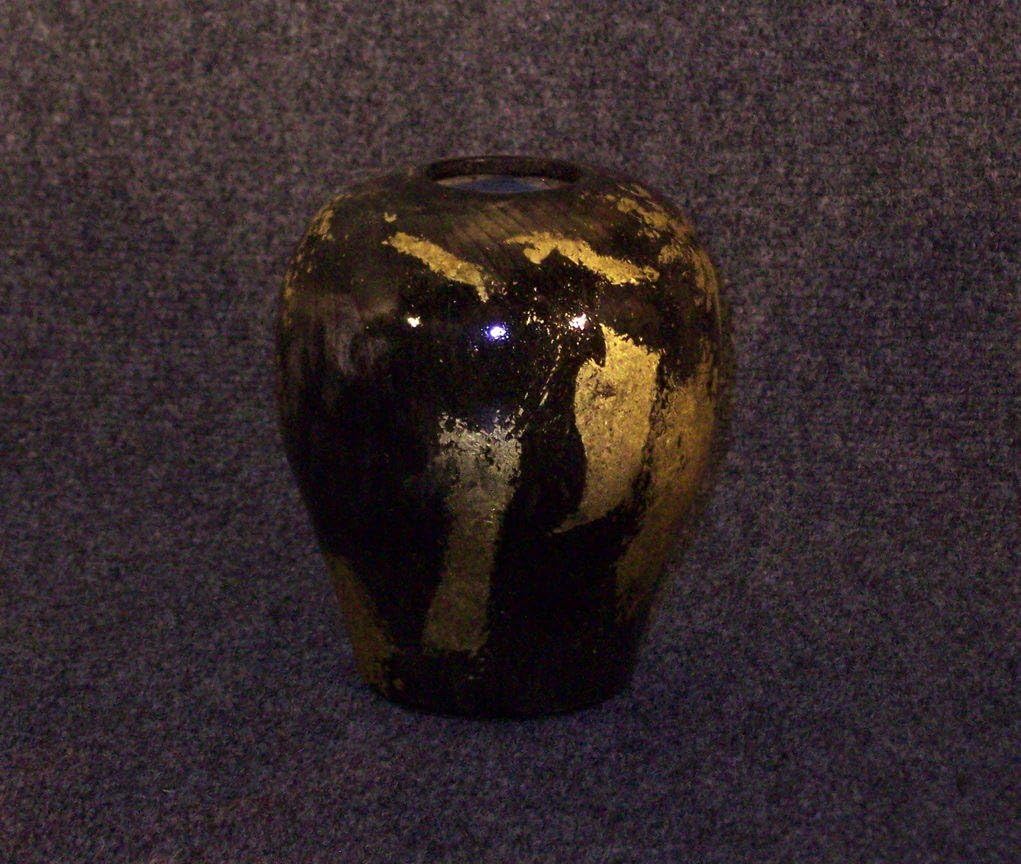 Hand-Crafted Ebonized Maple Vase with Gold Leaf Accents