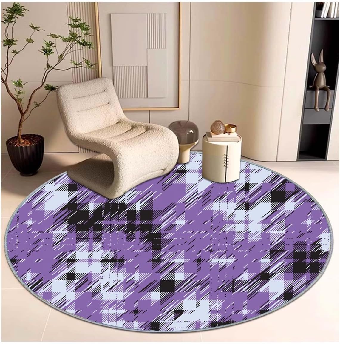 Office Short Pile Chair Mat, Non-Slip Noise-Reducing Desk and Chair Rug, 47 Inch Round Mat, Office、Study Decorative Rug for Wood Floors, Laminate and Ceramic Tiles (Purple Mandalas)