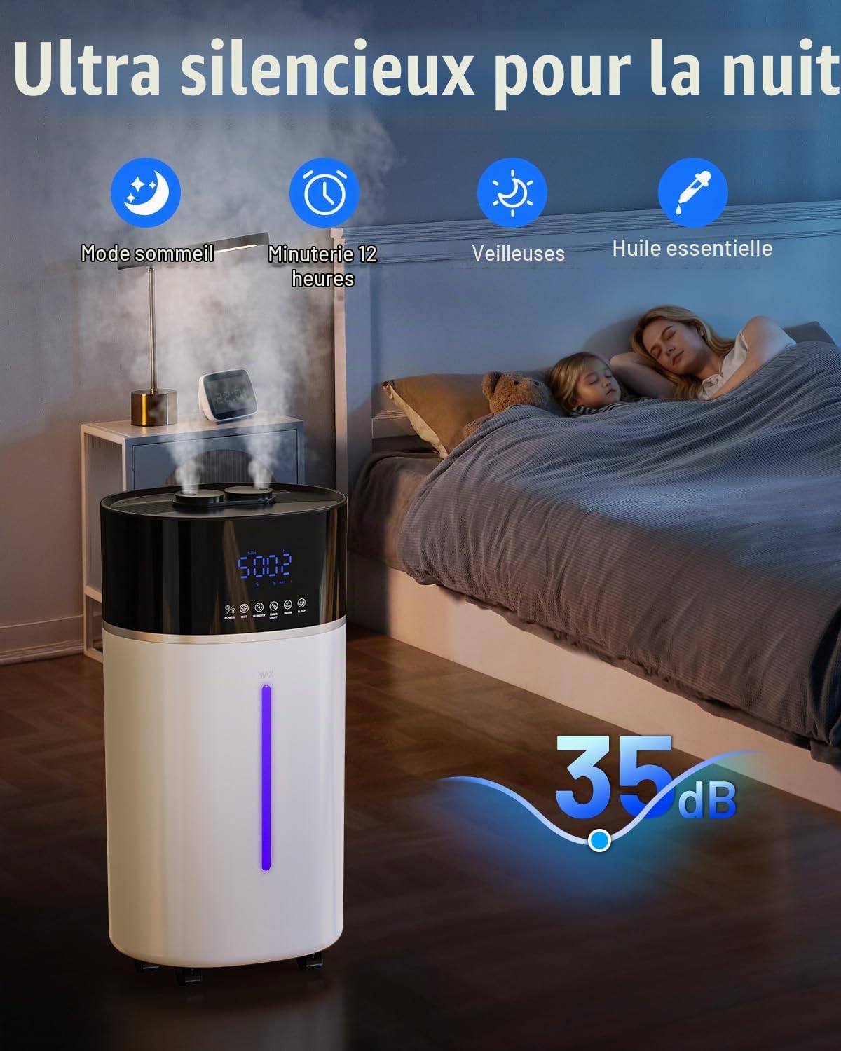 Humidificateur pour grandes pièces, 18 l, technologie brume chaude et froide, blanc
