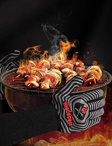 Miniatura 6 de WEEDABEST Guantes de barbacoa calientes resistentes al calor, guantes de cocina profesionales largos resistentes al calor para parrilla, ahumador,