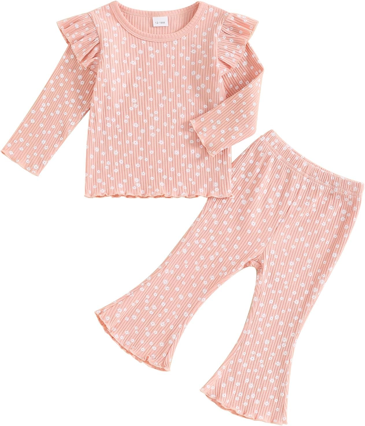 Baby Girl Fall Clothes Set Ruffle Long Sleeve Tops Flare Pants Cute Infant Toddler Outfits 6 12 18 24 Months 2T 3T