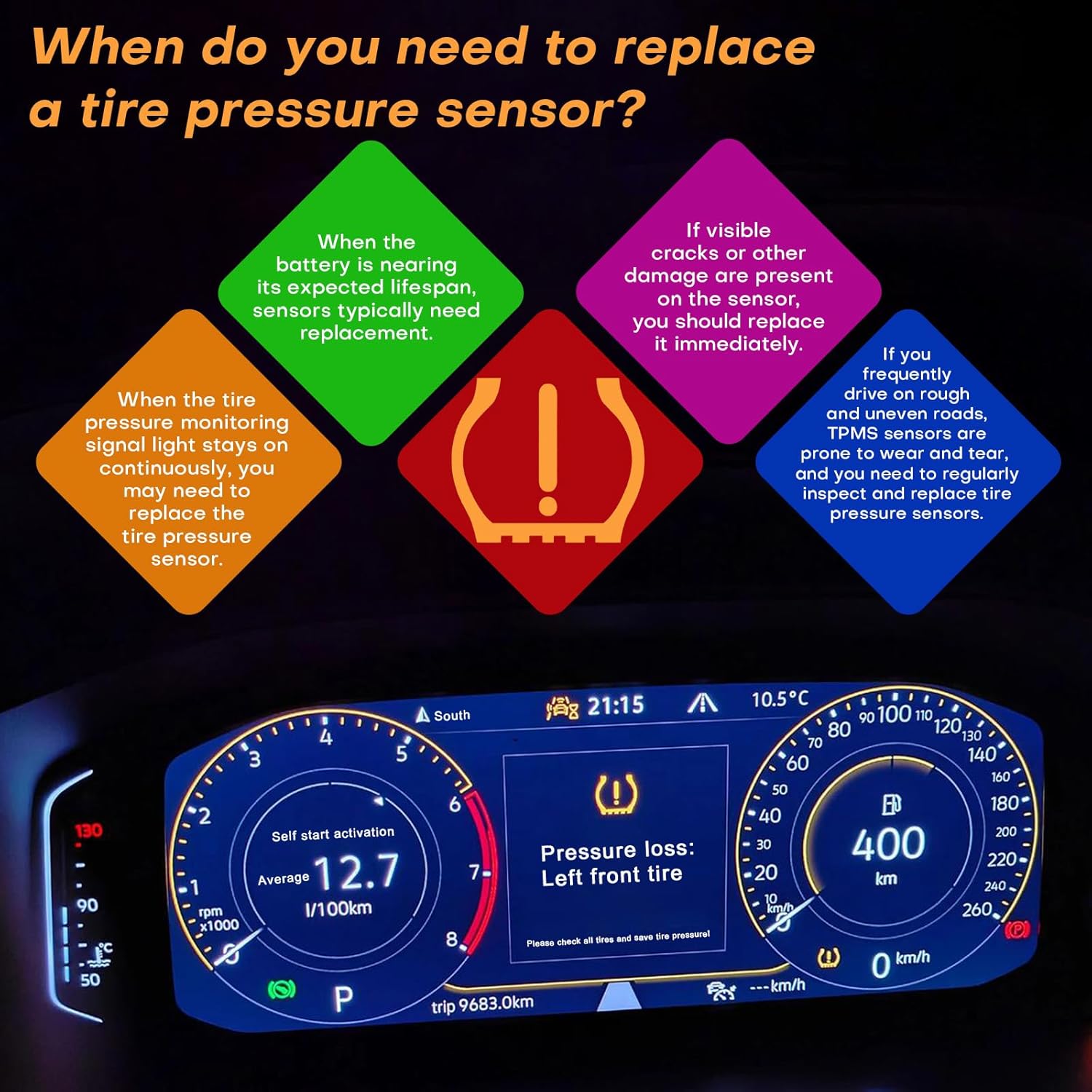 Cheriezing Universal Programmable TPMS Sensors 2 in 1 Dual Frequency (315MHz + 433MHz) Tire Pressure Monitoring Sensor Compatible with TPMS Tool TS408 TS508 TS608 TPMS Sensor Set of 4