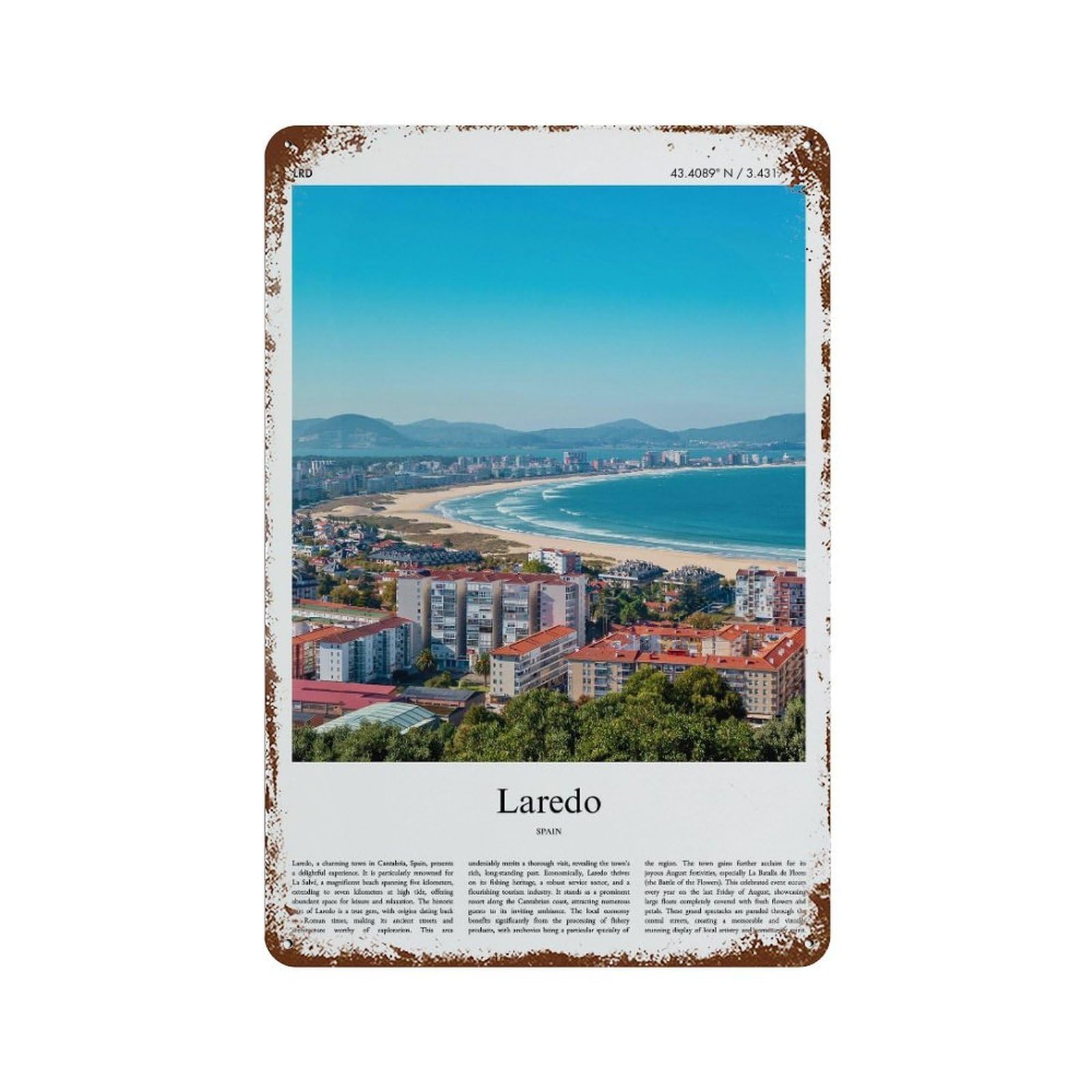 xiaoxiaoshen Laredo Spain City Scenery Wall Decor Art Metal Tin Poster Modern Home Decor Art Home Bar Shop Decorations Vintage Sign 30x20cm