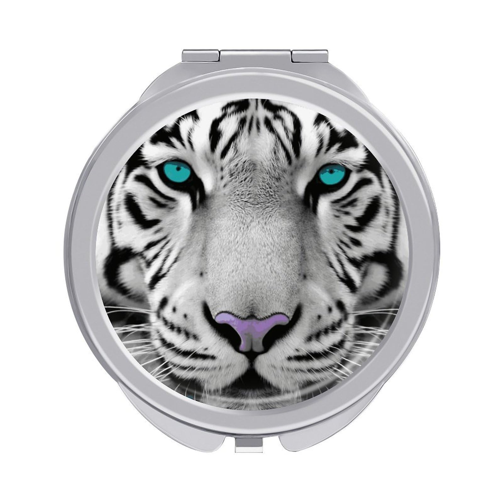 VstaDank Tiger with Teal Eyes Compact Mirror for Purses Round Fashion Travel Makeup Mirror 2X /1x Magnifying Double Sides Mini Mirrors Portable Pocket Mirrors for Handbag Purse Women Gift