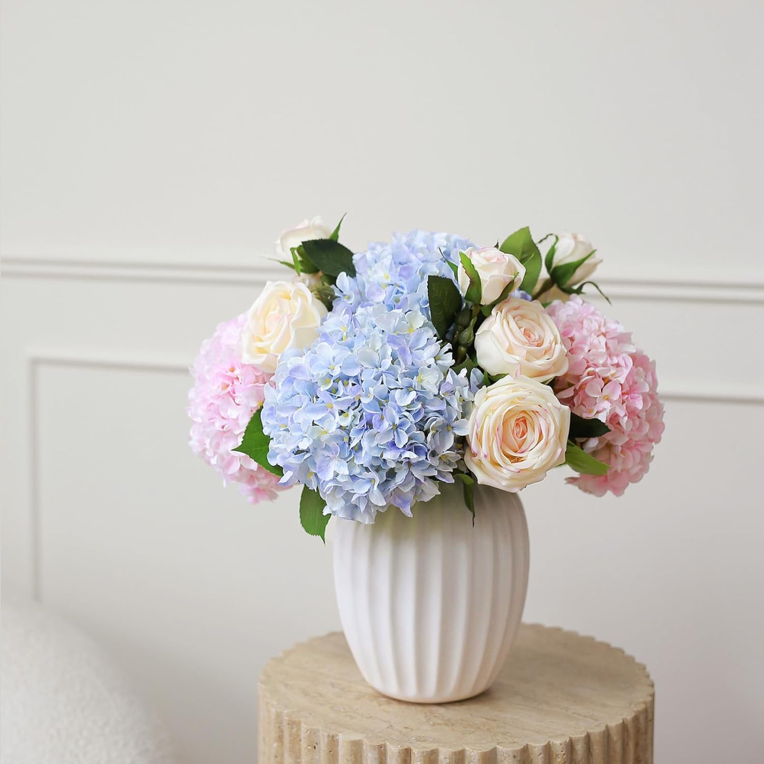 Artificial Flowers Bouquet Hydrangea Fake Flowers Rose Flowers Arrangement Table Centerpiece Living Room Decor Handheld Bouquet Ornaments (Blue2)