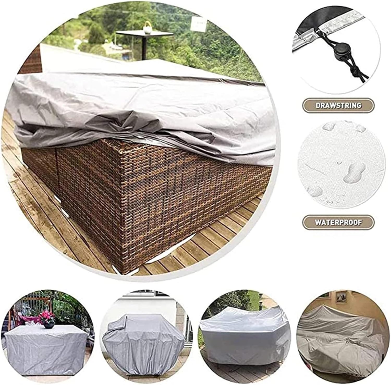 Patio Chair Cover Garden Furniture Cover, Garden Table and Chair Protective Cover, Machine, Cabinet Cover, Waterproof Silver Sofa Cover(180X150X80cm)