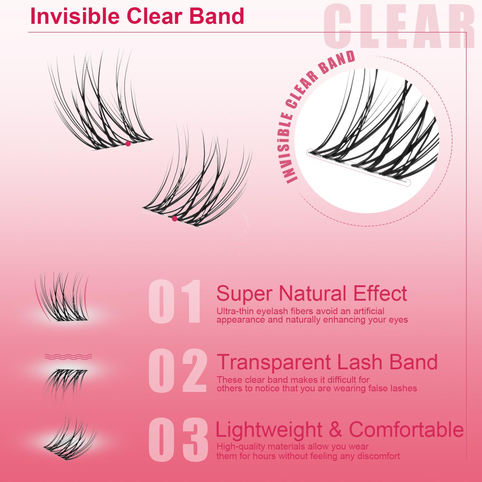 YOONOYA Wispy Lash Clusters 140 PCS 10-14mm Eyelash Clusters C Curl Cluster Eyelash Extensions Natural Wispy Cluster Lashes Reusable Individual Invisible Band Lash Extension (QX-10-14mm-Mix) - Image 3