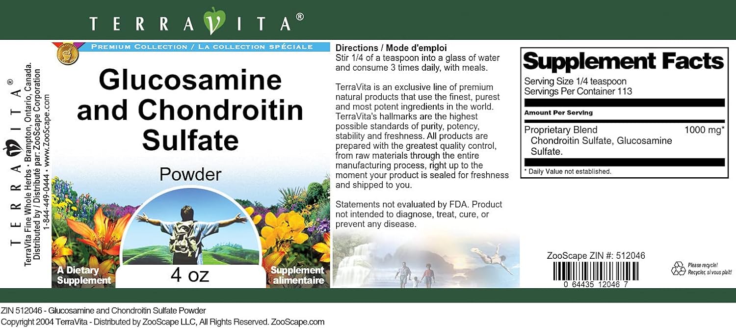 Terravita Glucosamine and Chondroitin Sulfate Powder (4 oz, ZIN: 512046) - 3 Pack