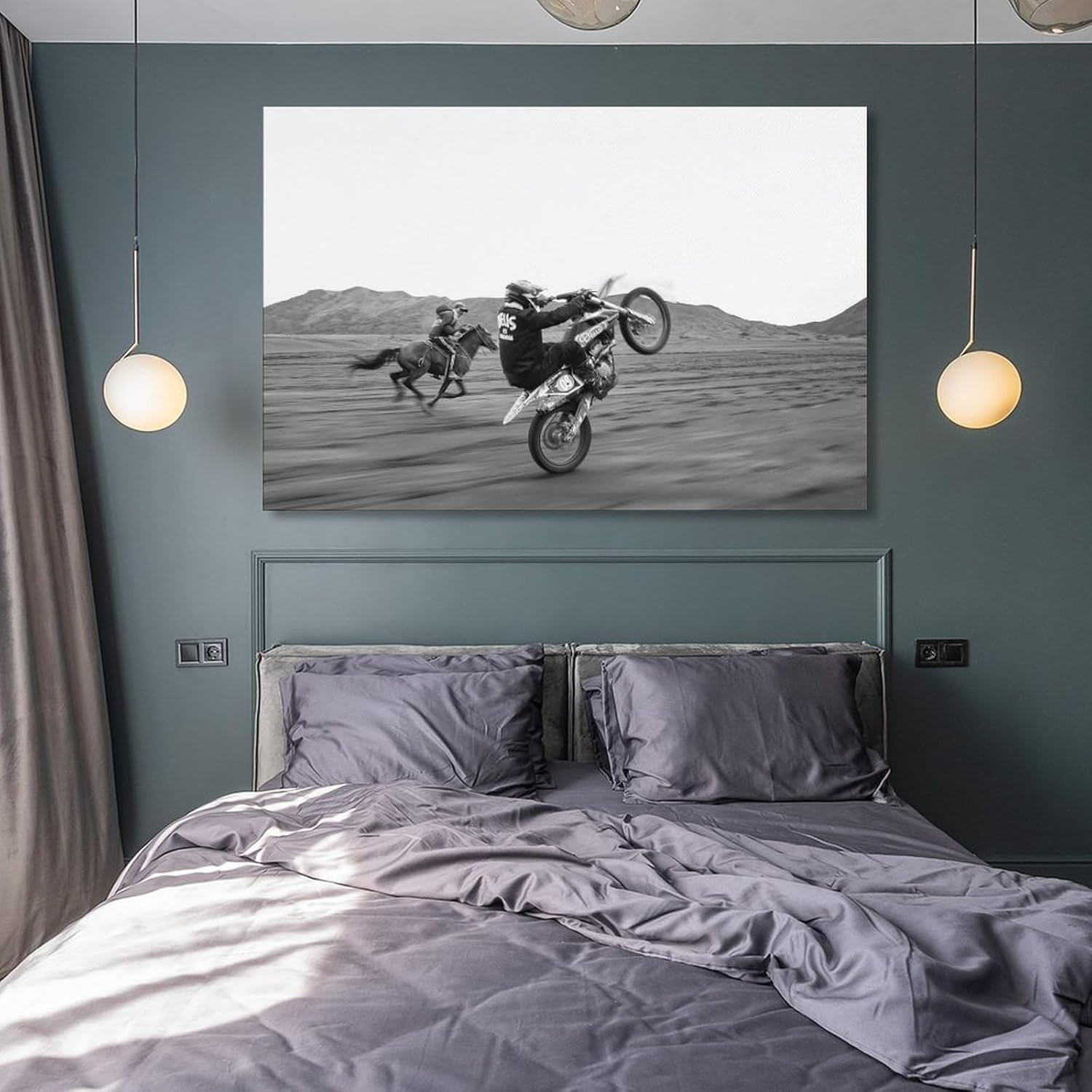 HBXZWBD Horsepower Black And White Motorcycle Race Poster Canvas Posters Wall Art Decor Print Picture Paintings for Living Room Bedroom Decoration Unframe-style 20x30inch(50x75cm)