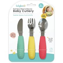 Lulyboo Baby Cutlery Set for Toddlers - Stainless Steel & Silicone, Non-Slip Handles, Durable Dishwasher-Safe Utensils for Self-Feeding, Ages 6 Months and Up, Child-Safe, Lightweight, Perfect for Home