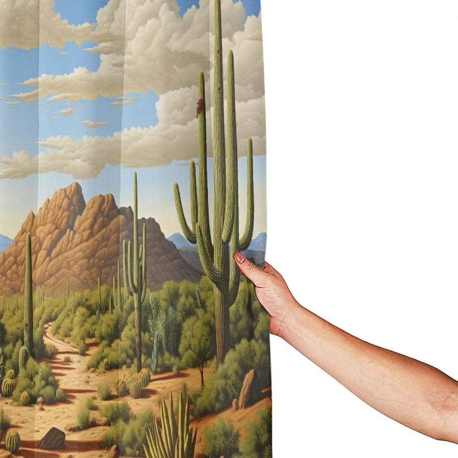 Vintage Cactus Shower Curtain, Rustic Plant Desert Mountain Waterproof Bath Curtains, Polyester Fabric Bathtub Curtain for Bathroom Decor 72x84Inch(183x214cm)
