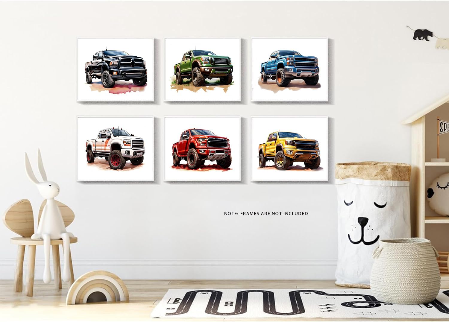 XUCVSPANTING Pickup Truck Car Wall Art Prints Watercolor Monster Truck Vehicle Canvas Pictures Artwork for Teen Boys Bedroom Decor Nursery Decor,Set of 6(8”X10”inch,Unframed). image 5
