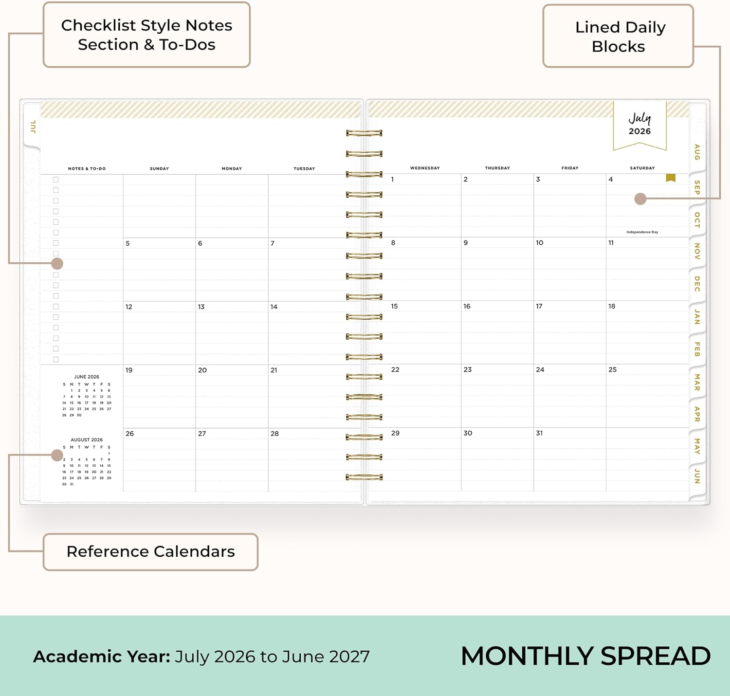 Blue Sky Day Designer 2026-2027 Daily and Monthly Academic Year Planner Calendar, July 2026 - June 2027, 8" x 10", Flexible Cover, Laminated Tabs, Storage Pocket, Includes Stickers, Annabel