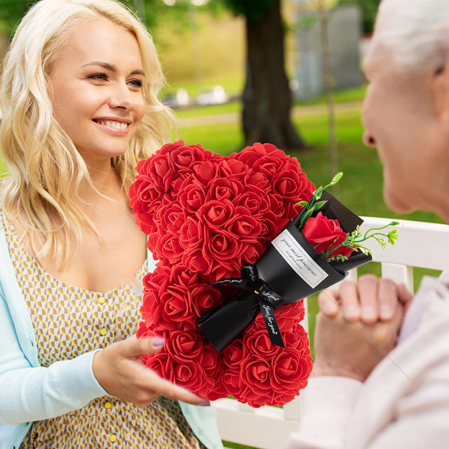 Rose Bear Gifts for Women-Best Gift for Valentine's Day,Mother's Day,Christmas,Birthday,Handmade Artificial Rose Teddy Bear Gifts for Girlfriend,Mom, and Daughters,Surprise Clear Gift Box - Image 5