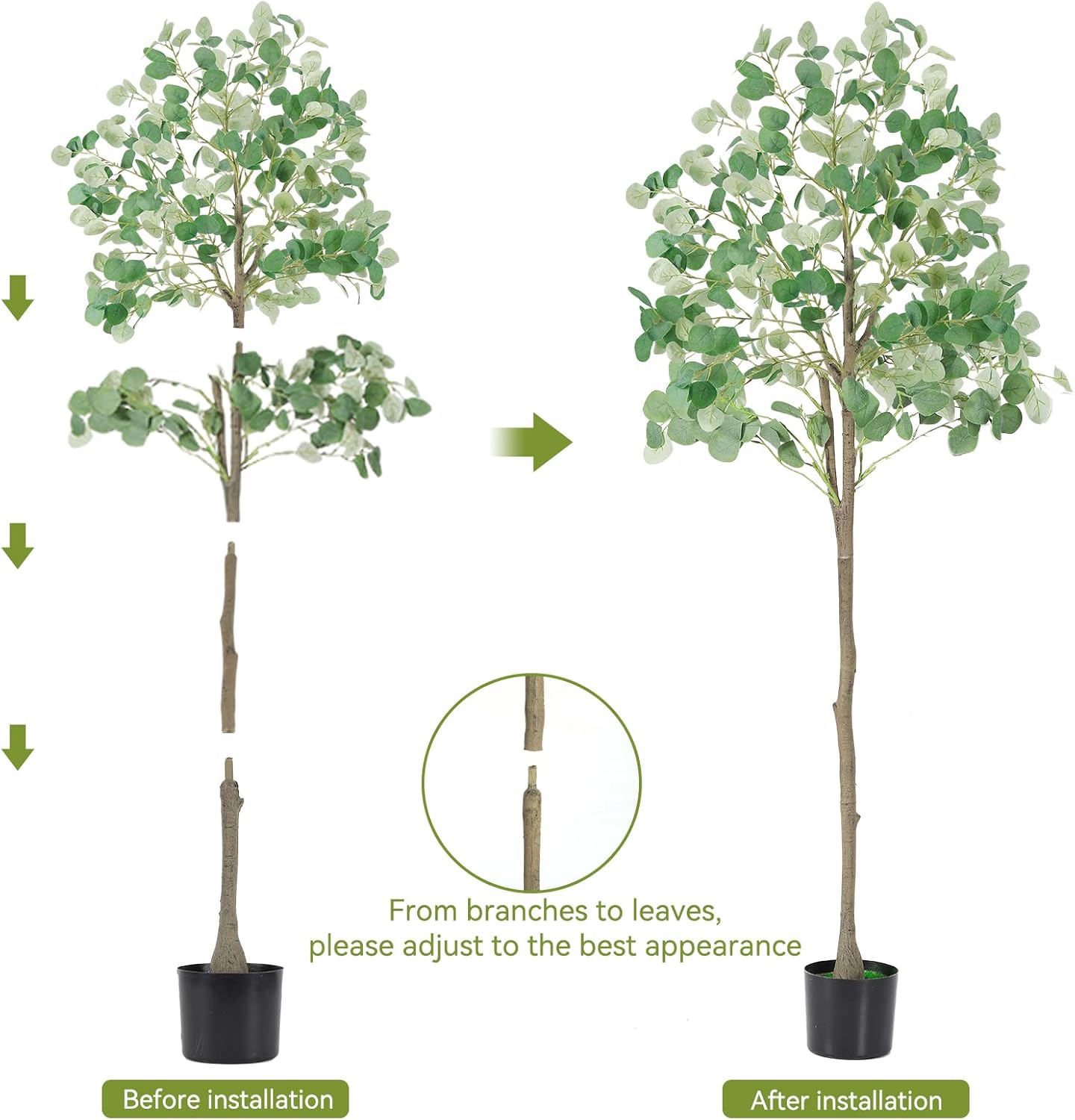 5FT Artificial Eucalyptus Tree Faux Indoor Tree for Living Room Modern Fake Eucalyptus Plant for Home Decor Office Indoor Decorative Green Silk Leaves Faux Plant
