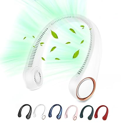Quicknik Portable Neck Fan Hands Free Bladeless Fans, 360 degree Cooling Personal Fan, 3 Speeds Adjustment, 78 Air Outlet, Headphone Design Super-Quiet USB Rechargeable Fan for Summer, Travel and Sports